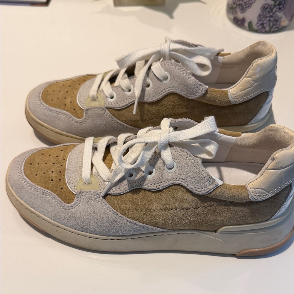 Veronica Beard Tan and White fashion Athletic Sneakers